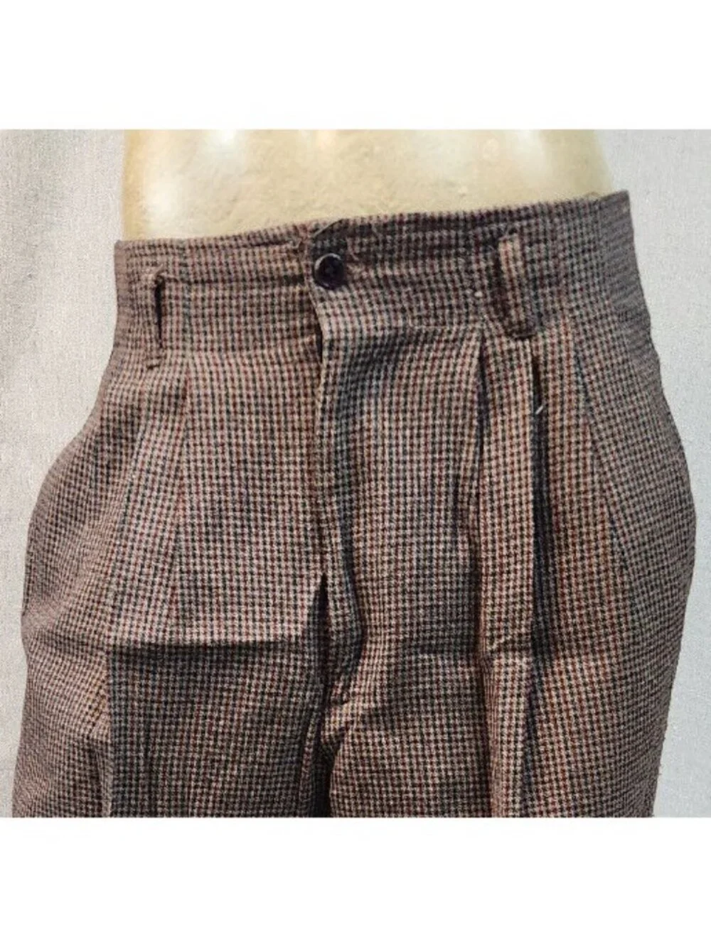 VTG Inclinations Size 12 Brown Pleated Tapered Leg Dress Pants Houndstooth USED - Picture 6 of 6